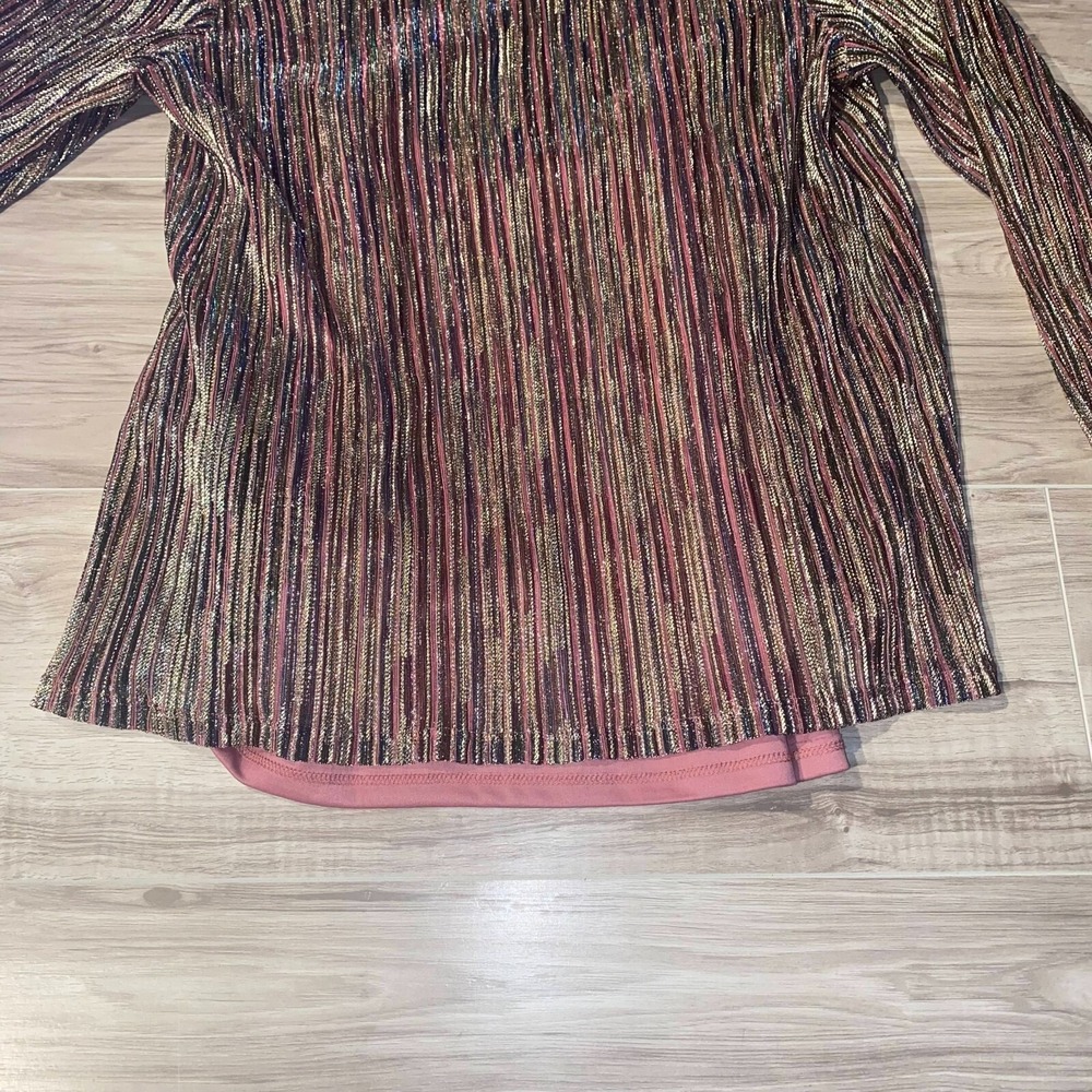 Rockin' C Womens Multicolor Metallic Sheer Striped V-Neck Blouse Top Size Small - Picture 6 of 14
